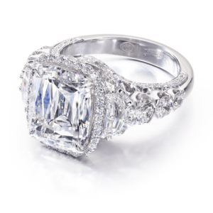 Cushion Cut Diamond Halo Engagement Ring with Round Diamond Setting